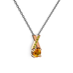 Taşlı Daire X kolye - Sitrin ve peridot 14 ayar rose altın kolye (40 cm gümüş rolo zincir) #1c7gigd