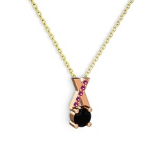 Siyah zirkon ve rodolit garnet 8 ayar rose altın kolye (40 cm altın rolo zincir)
