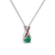 Taşlı Daire X kolye - Kök zümrüt ve garnet 18 ayar beyaz altın kolye (40 cm beyaz altın rolo zincir) #1ceir5i