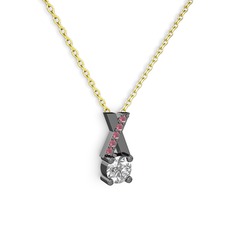 Taşlı Daire X kolye - Swarovski ve kök yakut 925 ayar siyah rodyum kaplama gümüş kolye (40 cm altın rolo zincir) #1ciwbg3