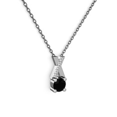 Taşlı Daire X kolye - Siyah zirkon ve beyaz zirkon 925 ayar gümüş kolye (40 cm gümüş rolo zincir) #1coyeh7