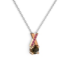 Dumanlı kuvars ve rodolit garnet 14 ayar rose altın kolye (40 cm beyaz altın rolo zincir)