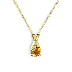 Taşlı Daire X kolye - Sitrin ve swarovski 925 ayar altın kaplama gümüş kolye (40 cm gümüş rolo zincir) #1dd5s96
