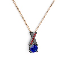 Lab safir ve garnet 925 ayar siyah rodyum kaplama gümüş kolye (40 cm gümüş rolo zincir)