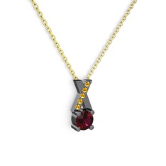 Rodolit garnet ve sitrin 925 ayar siyah rodyum kaplama gümüş kolye (40 cm gümüş rolo zincir)