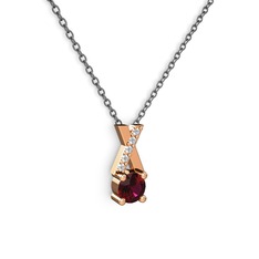 Taşlı Daire X kolye - Rodolit garnet ve pırlanta 14 ayar rose altın kolye (0.075 karat, 40 cm gümüş rolo zincir) #1e70xpe
