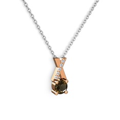 Dumanlı kuvars ve swarovski 18 ayar rose altın kolye (40 cm gümüş rolo zincir)