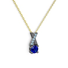 Taşlı Daire X kolye - Lab safir ve akuamarin 925 ayar siyah rodyum kaplama gümüş kolye (40 cm altın rolo zincir) #1ed1yiw