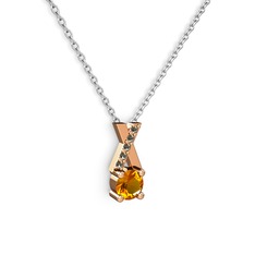 Taşlı Daire X kolye - Sitrin ve dumanlı kuvars 18 ayar rose altın kolye (40 cm beyaz altın rolo zincir) #1edqf2c