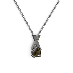 Taşlı Daire X kolye - Dumanlı kuvars 925 ayar siyah rodyum kaplama gümüş kolye (40 cm gümüş rolo zincir) #1eif6da