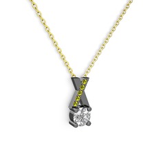 Taşlı Daire X kolye - Beyaz zirkon ve peridot 925 ayar siyah rodyum kaplama gümüş kolye (40 cm altın rolo zincir) #1elgq6i