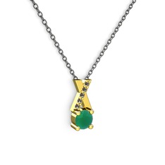 Taşlı Daire X kolye - Kök zümrüt ve dumanlı kuvars 8 ayar altın kolye (40 cm gümüş rolo zincir) #1eowkw4