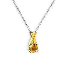 Taşlı Daire X kolye - Sitrin 14 ayar altın kolye (40 cm beyaz altın rolo zincir) #1esakm3