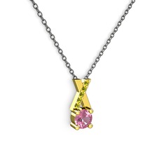 Taşlı Daire X kolye - Pembe kuvars ve peridot 8 ayar altın kolye (40 cm gümüş rolo zincir) #1ewlpo5