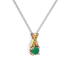 Kök zümrüt ve peridot 18 ayar rose altın kolye (40 cm gümüş rolo zincir)