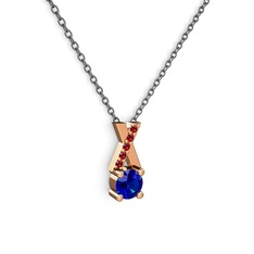 Lab safir ve garnet 14 ayar rose altın kolye (40 cm gümüş rolo zincir)