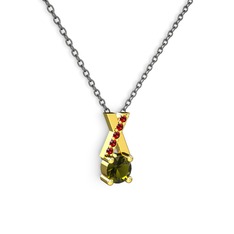 Peridot ve garnet 18 ayar altın kolye (40 cm gümüş rolo zincir)
