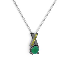 Kök zümrüt ve peridot 925 ayar siyah rodyum kaplama gümüş kolye (40 cm beyaz altın rolo zincir)