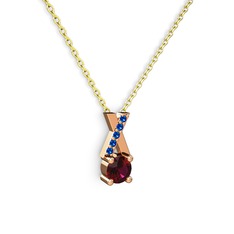 Taşlı Daire X kolye - Rodolit garnet ve lab safir 18 ayar rose altın kolye (40 cm gümüş rolo zincir) #1ha1e6w