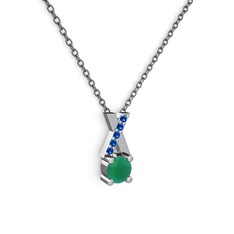Taşlı Daire X kolye - Kök zümrüt ve lab safir 14 ayar beyaz altın kolye (40 cm gümüş rolo zincir) #1hhsrwr