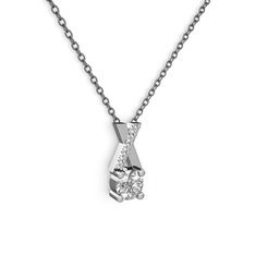 Beyaz zirkon ve swarovski 14 ayar beyaz altın kolye (40 cm gümüş rolo zincir)