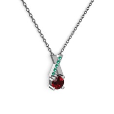 Taşlı Daire X kolye - Garnet ve yeşil kuvars 18 ayar beyaz altın kolye (40 cm gümüş rolo zincir) #1hzhatr