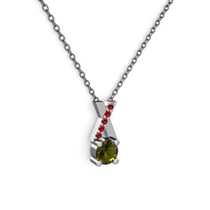 Taşlı Daire X kolye - Peridot ve garnet 925 ayar gümüş kolye (40 cm gümüş rolo zincir) #1ib7j5h