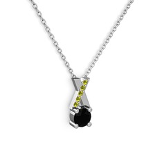 Siyah zirkon ve peridot 14 ayar beyaz altın kolye (40 cm beyaz altın rolo zincir)