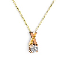 Taşlı Daire X kolye - Swarovski ve sitrin 925 ayar rose altın kaplama gümüş kolye (40 cm altın rolo zincir) #1iitkzj