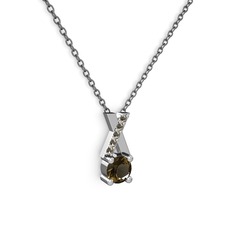 Taşlı Daire X kolye - Dumanlı kuvars 925 ayar gümüş kolye (40 cm gümüş rolo zincir) #1ijqxsf