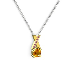 Taşlı Daire X kolye - Sitrin ve kök yakut 18 ayar altın kolye (40 cm beyaz altın rolo zincir) #1iliz4c