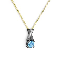 Akuamarin ve swarovski 925 ayar siyah rodyum kaplama gümüş kolye (40 cm gümüş rolo zincir)