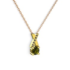 Peridot ve dumanlı kuvars 925 ayar altın kaplama gümüş kolye (40 cm rose altın rolo zincir)