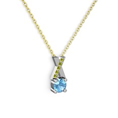 Akuamarin ve peridot 925 ayar gümüş kolye (40 cm altın rolo zincir)
