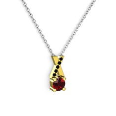 Garnet ve siyah zirkon 8 ayar altın kolye (40 cm beyaz altın rolo zincir)
