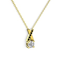 Swarovski ve siyah zirkon 925 ayar altın kaplama gümüş kolye (40 cm gümüş rolo zincir)