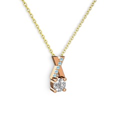 Swarovski ve akuamarin 18 ayar rose altın kolye (40 cm altın rolo zincir)
