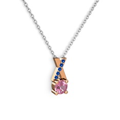 Pembe kuvars ve lab safir 18 ayar rose altın kolye (40 cm gümüş rolo zincir)