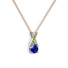Lab safir ve peridot 18 ayar beyaz altın kolye (40 cm rose altın rolo zincir)