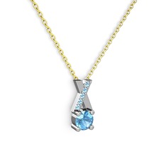 Taşlı Daire X kolye - Akuamarin 18 ayar beyaz altın kolye (40 cm altın rolo zincir) #1lm2xi2