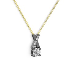 Taşlı Daire X kolye - Beyaz zirkon ve swarovski 925 ayar siyah rodyum kaplama gümüş kolye (40 cm altın rolo zincir) #1lnjcwm