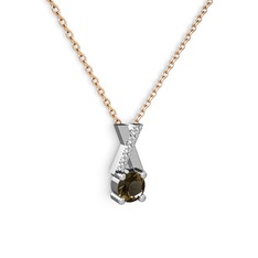 Taşlı Daire X kolye - Dumanlı kuvars ve swarovski 14 ayar beyaz altın kolye (40 cm gümüş rolo zincir) #1luoqau
