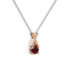 Taşlı Daire X kolye - Garnet ve beyaz zirkon 14 ayar rose altın kolye (40 cm beyaz altın rolo zincir) #1lxfukd