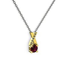 Taşlı Daire X kolye - Rodolit garnet ve dumanlı kuvars 8 ayar altın kolye (40 cm gümüş rolo zincir) #1mqqq5v