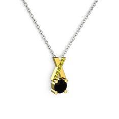 Taşlı Daire X kolye - Siyah zirkon ve peridot 8 ayar altın kolye (40 cm beyaz altın rolo zincir) #1mvpbyc