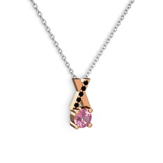 Pembe kuvars ve siyah zirkon 8 ayar rose altın kolye (40 cm gümüş rolo zincir)
