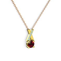 Garnet ve akuamarin 925 ayar altın kaplama gümüş kolye (40 cm rose altın rolo zincir)