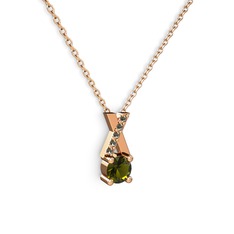 Peridot ve dumanlı kuvars 8 ayar rose altın kolye (40 cm rose altın rolo zincir)