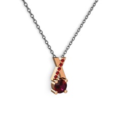 Taşlı Daire X kolye - Rodolit garnet ve garnet 8 ayar rose altın kolye (40 cm gümüş rolo zincir) #1oks5kh
