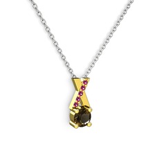 Dumanlı kuvars ve rodolit garnet 18 ayar altın kolye (40 cm beyaz altın rolo zincir)